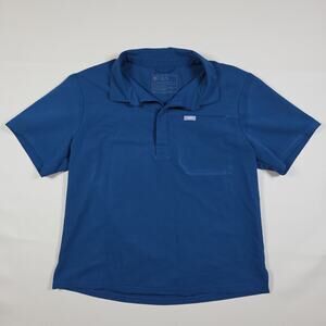 FIGS FIGSPRO Men Caspian Blue Pique Short Sleeve Polo Scrub Top Size S